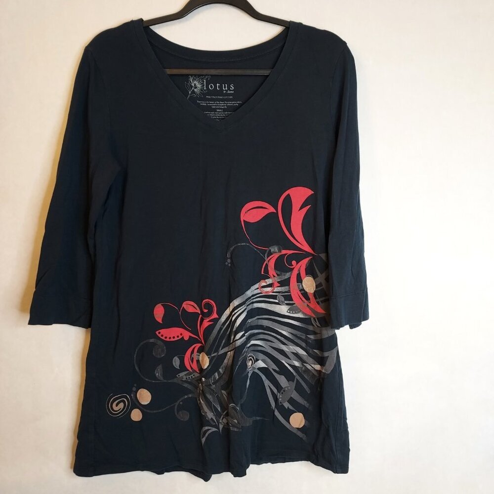 Lotus by Soma Tunic Women Small Peruvian Pima Cotton Black Red Graphic Geometric
